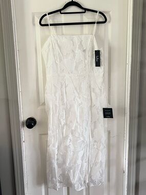 Lulu's White Floral Lace Midi Spaghetti Strap Dress